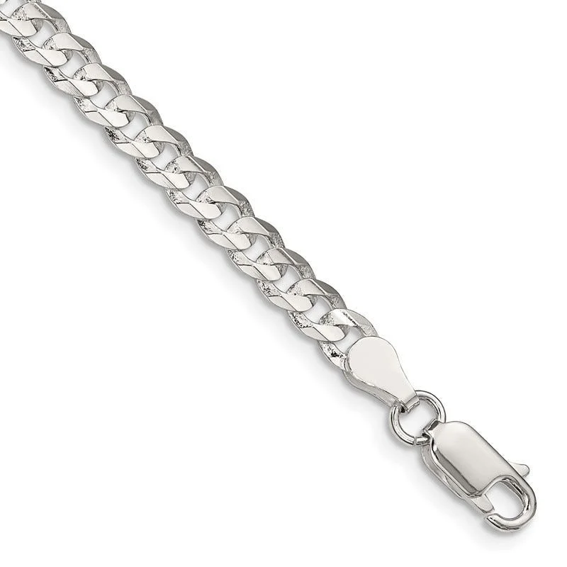 Unique Wedding Bracelets-Sterling Silver 4.5mm Concave Beveled Curb Chain Bracelet