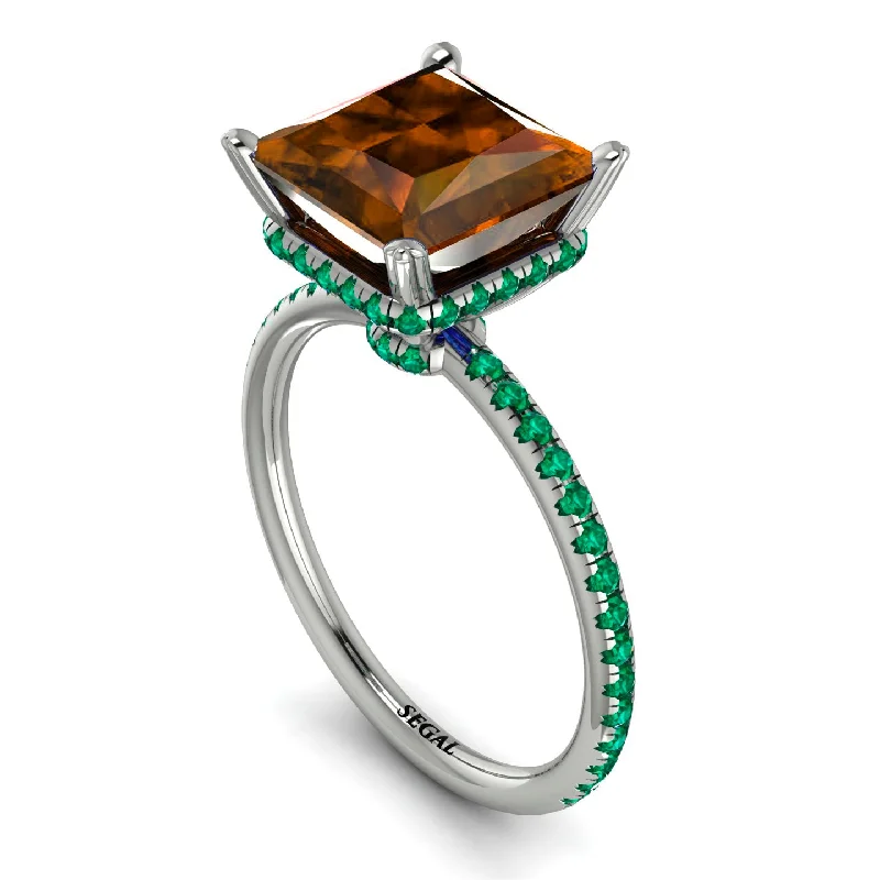 Affordable Diamond Rings-Trendy Hidden Halo Brown Diamond Princess Cut Engagement Ring - Daria No. 1106