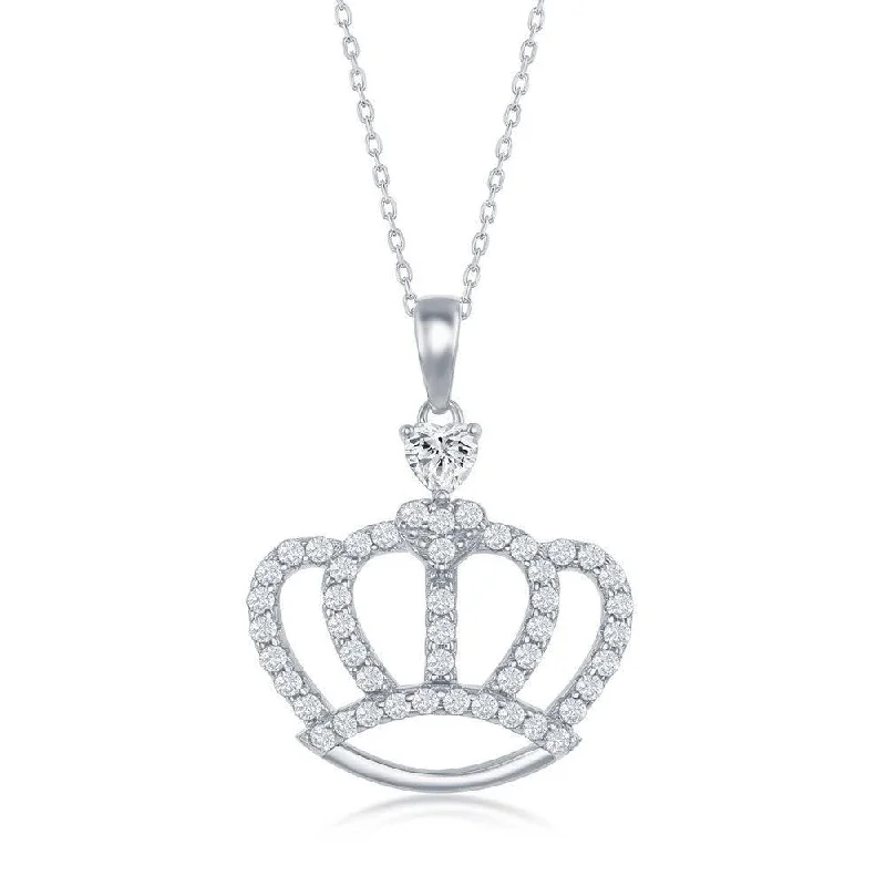 Sterling Silver Crown Cubic Zirconia Necklace