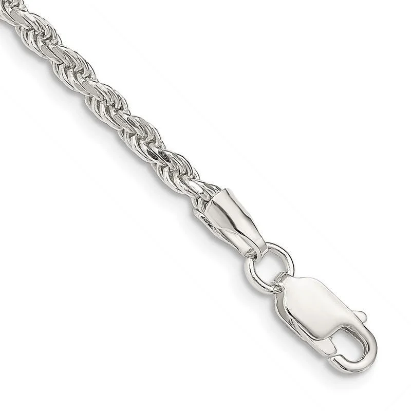 High-End Gemstone Bracelets-Sterling Silver 2.75mm Diamond-cut Rope Chain Bracelet