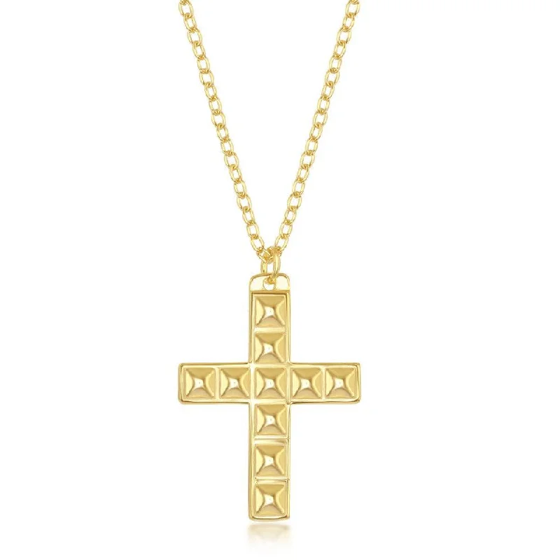 Sterling Silver Gold Plated Studded Cross Necklace