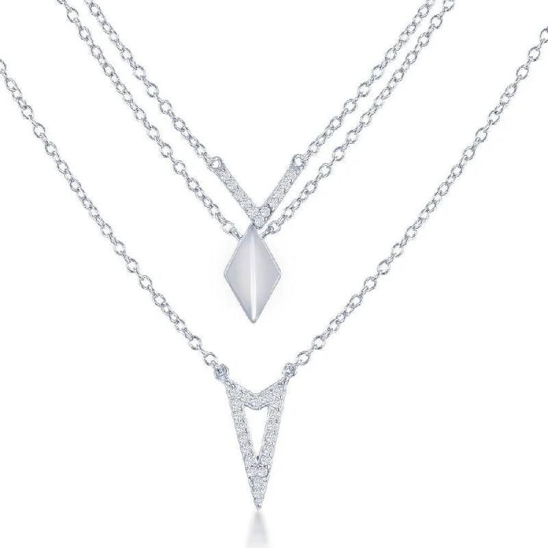 Sterling Silver Graduating Triple Chain with CZ Necklace