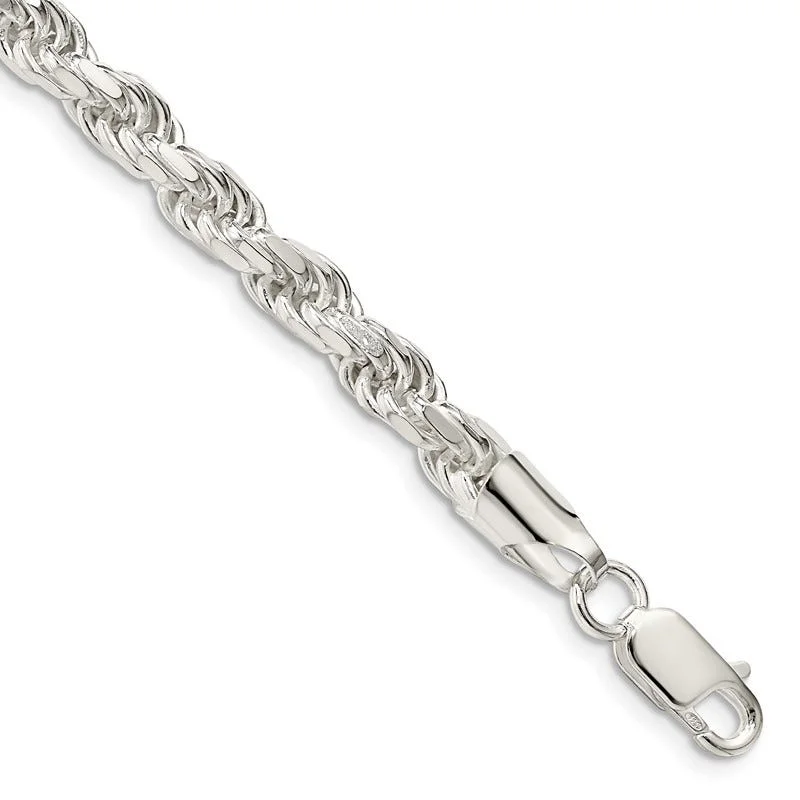 Simple Gemstone Bracelets-Sterling Silver 5.75mm Diamond-cut Rope Chain Bracelet