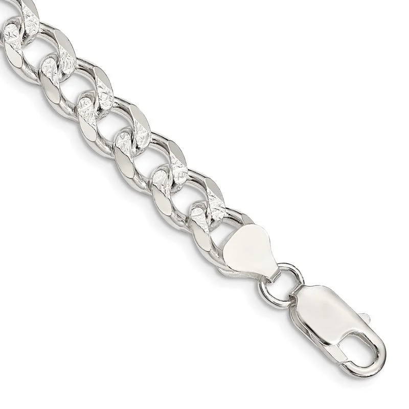 Simple Tennis Bracelets-Sterling Silver 8mm Pav‚ Curb Chain Bracelet