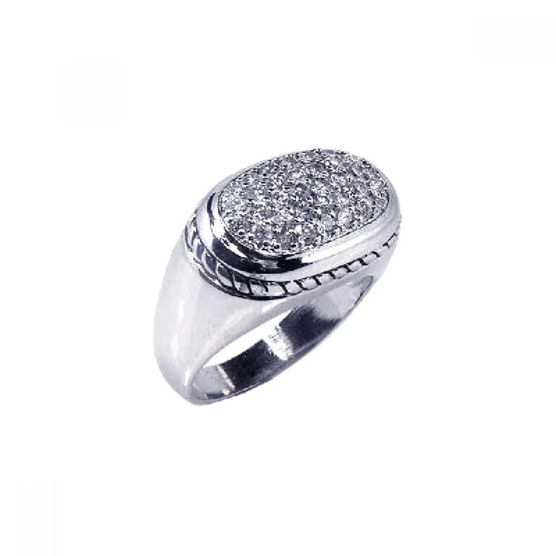 Large Wedding Rings-Silver 925 Rhodium Plated Micro Pave Clear CZ Oval Ring - STR00294