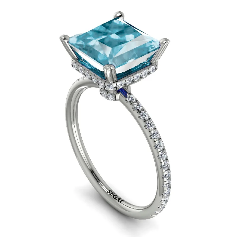 Simple Diamond Wedding Bands-Trendy Hidden Halo Aquamarine Princess Cut Engagement Ring - Daria No. 403