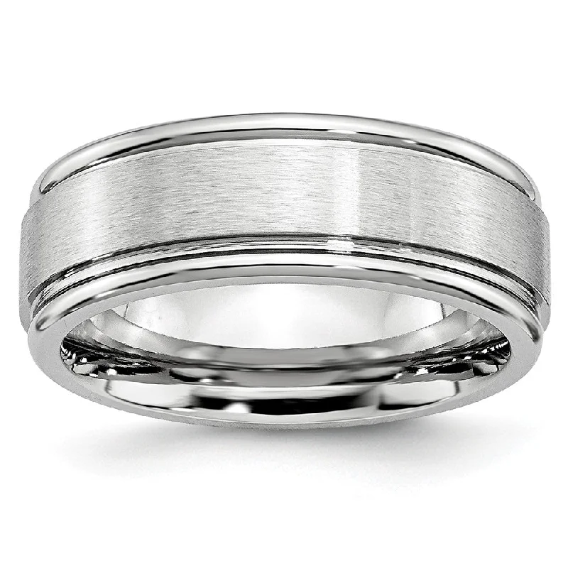 Elegant Diamond Wedding Bands-8mm Cobalt Satin Finish Ridged Edge Comfort Fit Band