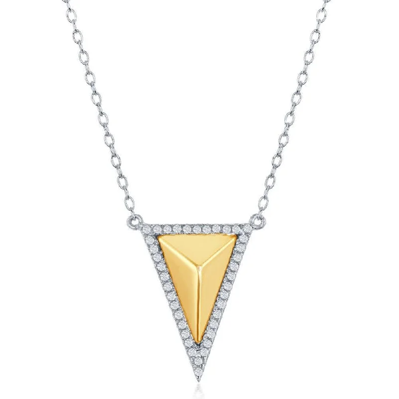 Sterling Silver Gold Pyramid Style CZ Necklace