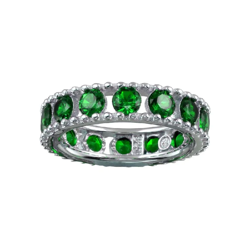 Vintage Wedding Rings-Rhodium Plated 925 Sterling Silver Round Green CZ Band - BGR01293GRN