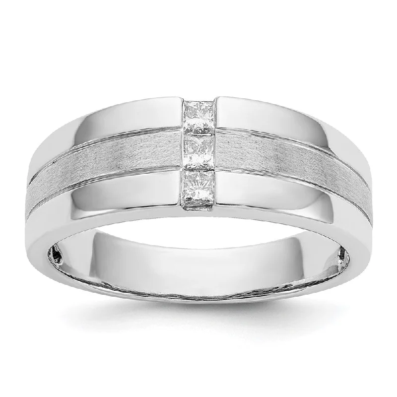 Beautiful Wedding Bands-Men's 7.2mm 10K White Gold 1/4 Ctw Lab Created Diamond Tapered Band