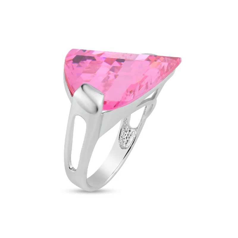 Simple Gold Wedding Bands-Silver 925 Rhodium Plated Big Pink CZ Ring - BGR00027