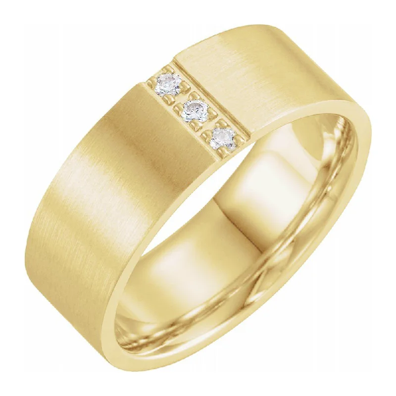 Beautiful Wedding Rings-8mm 14K Yellow Gold 1/10 CTW Diamond Satin Comfort Fit Flat Band