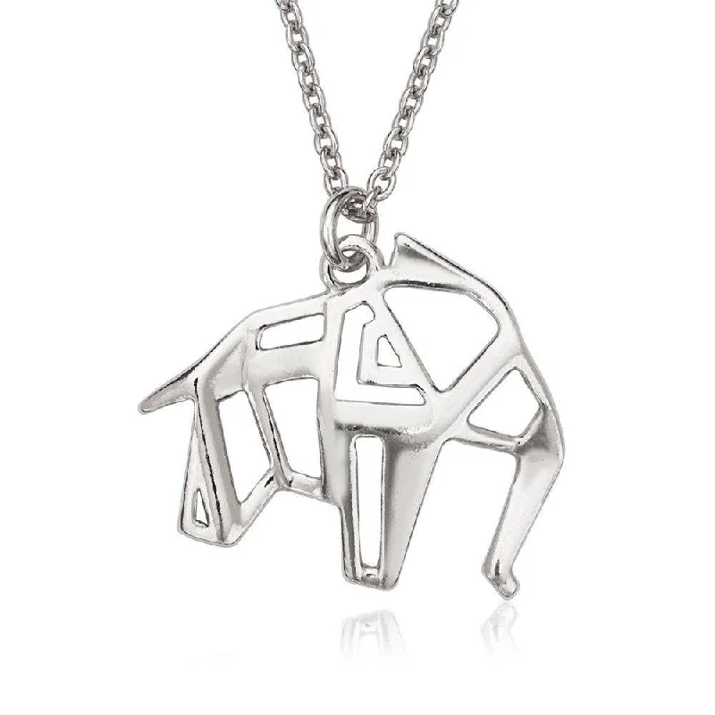 Sterling Silver Open Origami Elephant Necklace