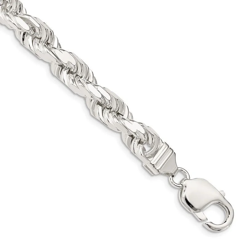 Classic Gemstone Bracelets-Sterling Silver 8mm Diamond-cut Rope Chain Bracelet