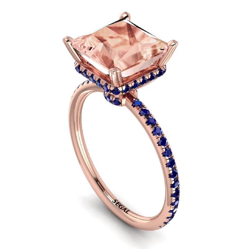 Unique Diamond Rings-Trendy Hidden Halo Morganite Princess Cut Engagement Ring - Daria No. 914