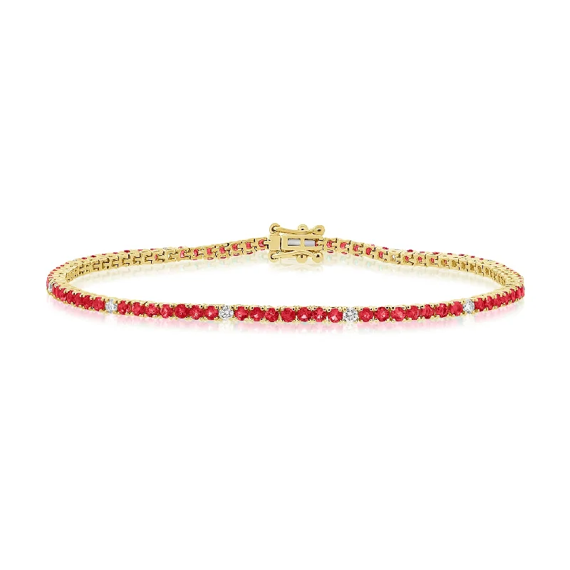 Stylish Chain Bracelets-Timeless Elegance 14K Gold Ruby and Diamond Tennis Bracelet