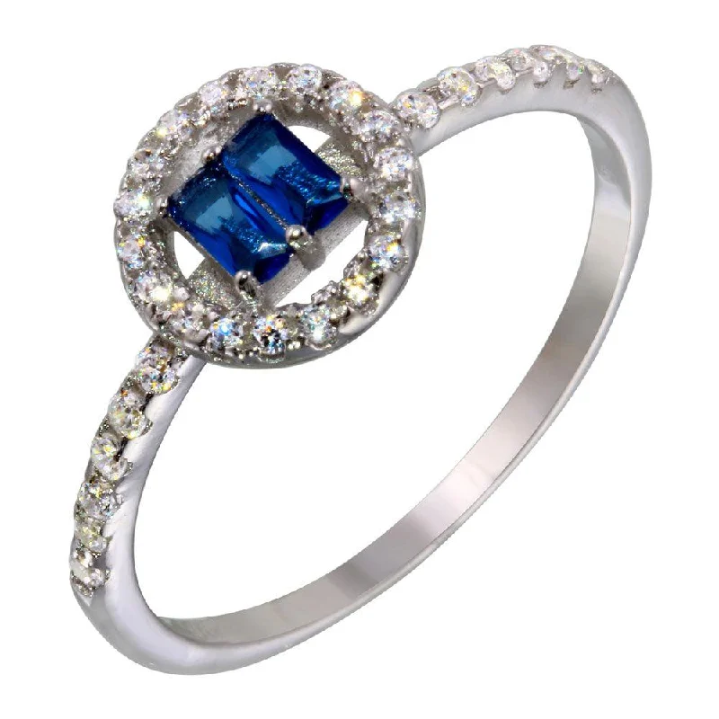 Antique Diamond Wedding Rings-Rhodium Plated 925 Sterling Silver Blue Stone with CZ - BGR01140BLU