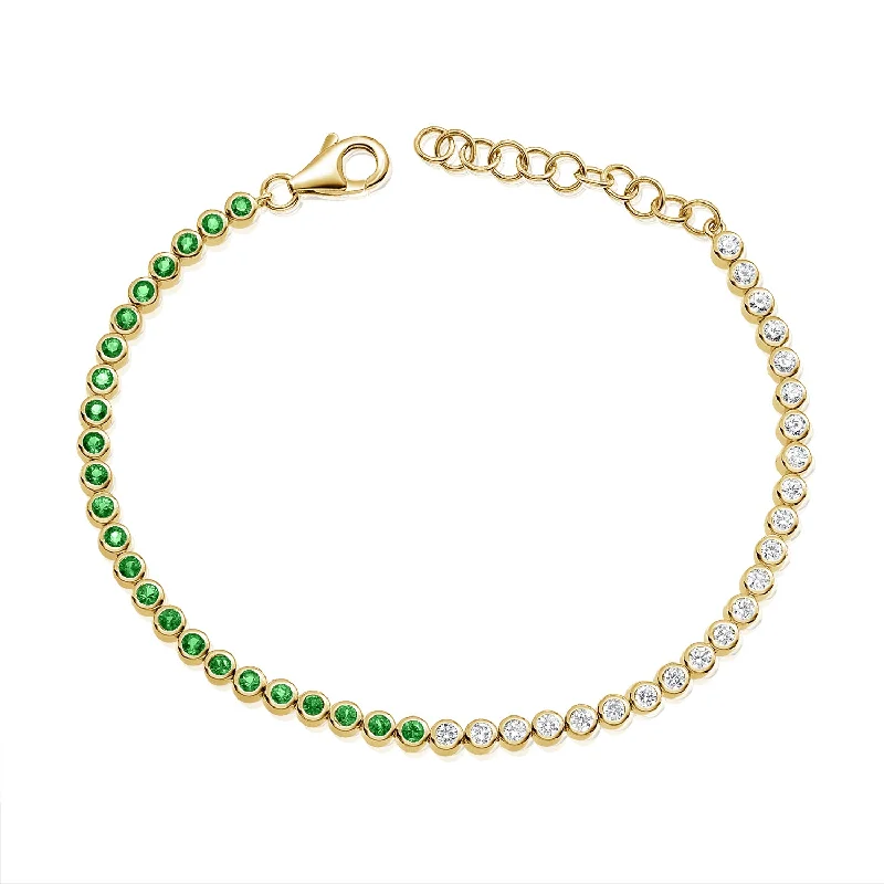 Handcrafted Tennis Bracelets-Timeless Emerald & Diamond Tennis Bracelet in 14K Gold