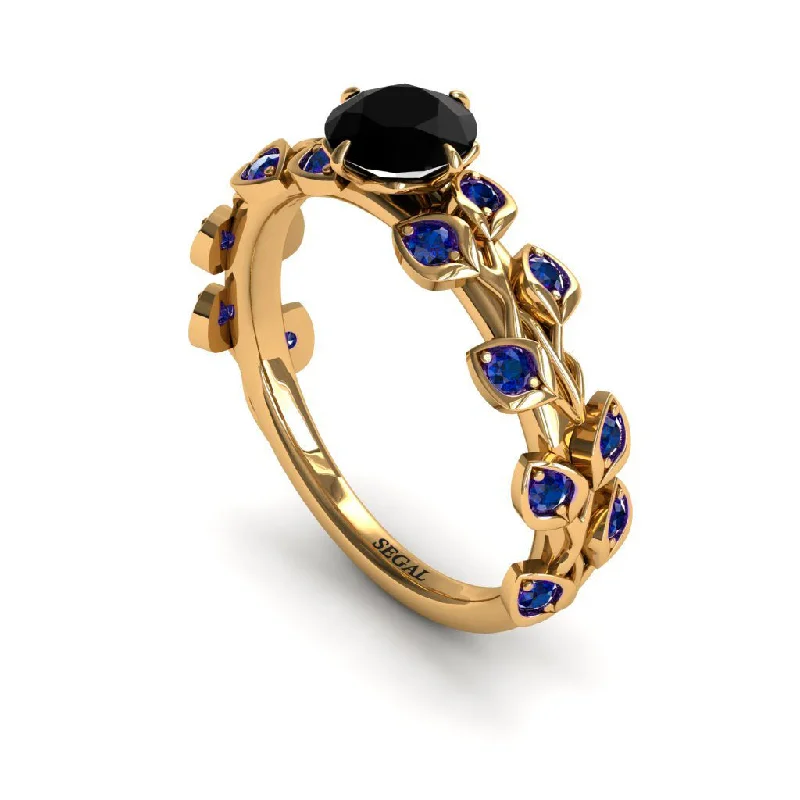 Classic Gold Rings-Leaves All Around Black Diamond ring- Sydney no. 52