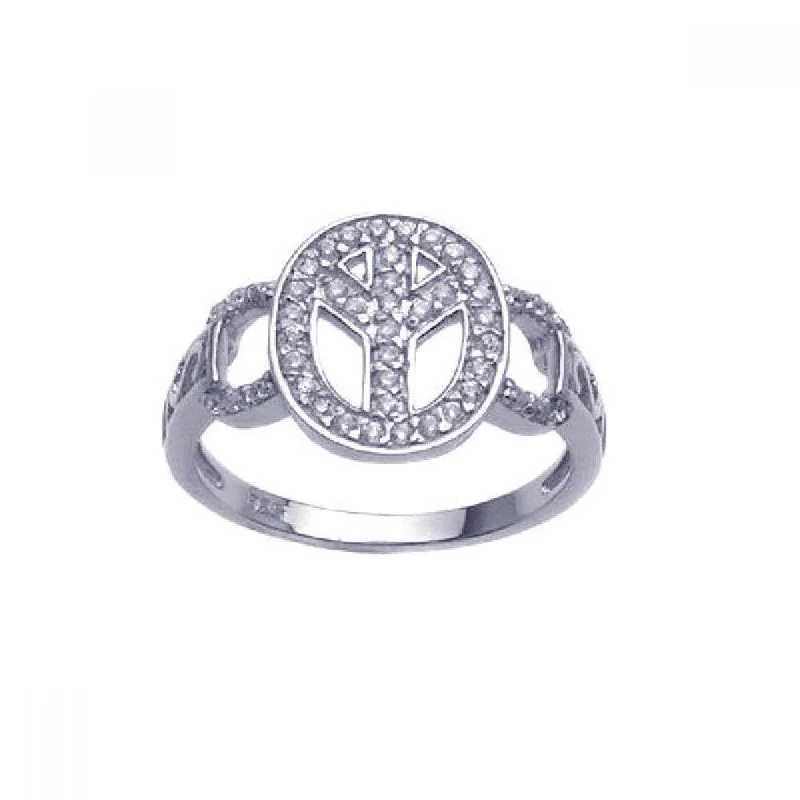 Beautiful Wedding Rings-Silver 925 Rhodium Plated CZ Wide Peace Sign Ring - STR00592