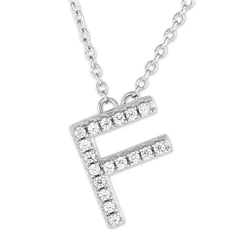 Sterling Silver Micro Pave "F" Pendant Necklace