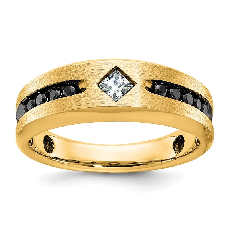 Adjustable Wedding Bands-Men's 8mm 10K White or Yellow Gold & Black/White Diamond Tapered Band