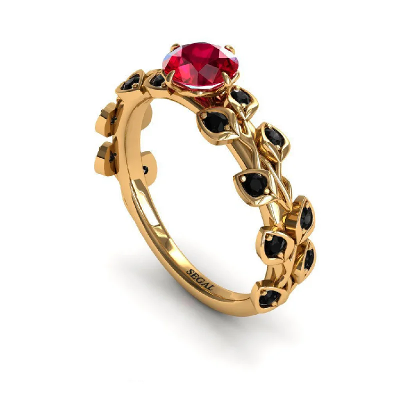 Luxury Wedding Rings for Women-Leaves All Around Ruby Ring- Sydney no. 55