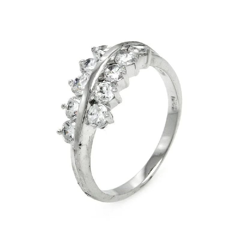 Fine Gold Rings-Silver 925 Rhodium Plated Clear CZ Leaf Ring - BGR00399