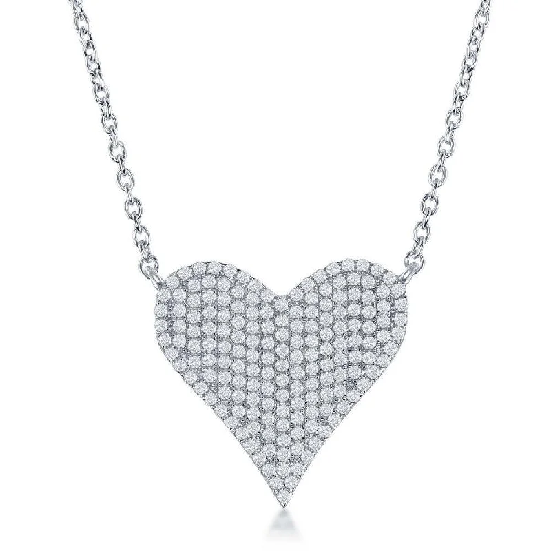 Sterling Silver Micro Pave CZ Heart Necklace