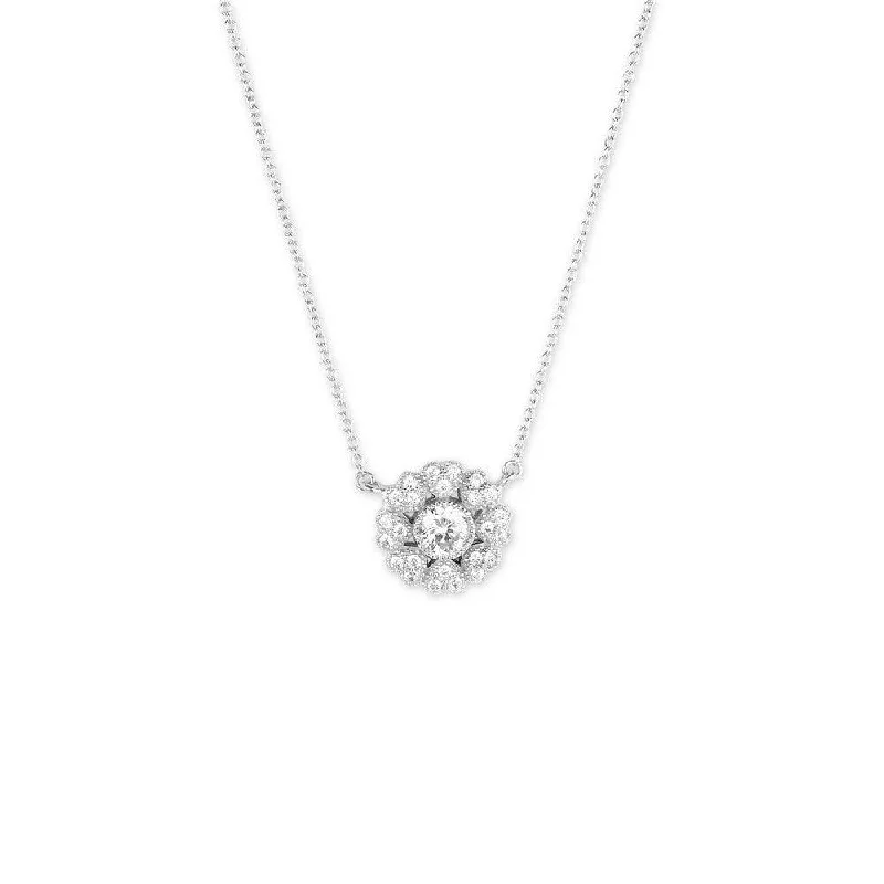 Sterling Silver Micro Pave Heart Flower Necklace