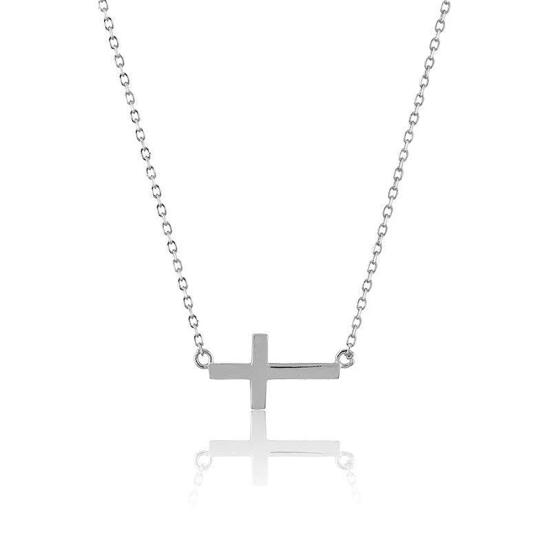 Sterling Silver Small Sideways Cross Necklace