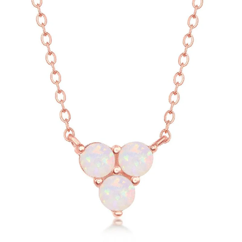 Sterling Silver Rose GP Triple White Opal Cluster Necklace