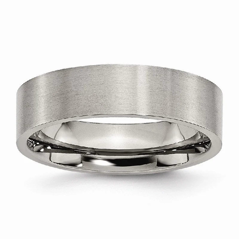 Custom Bridal Rings-Titanium 6mm Brushed Flat Comfort Fit Band