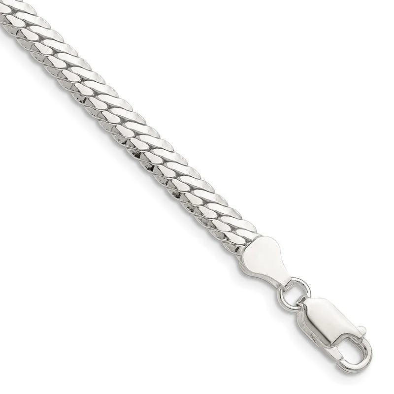 Elegant Silver Chain Bracelets-Sterling Silver Polished 5.1mm Double Oval Flat Chain Bracelet