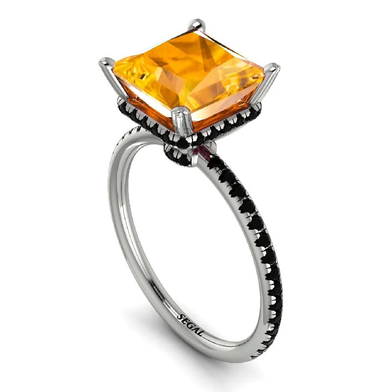 Fashionable Gemstone Rings for Men-Trendy Hidden Halo Yellow Diamond Princess Cut Engagement Ring - Daria No. 1009