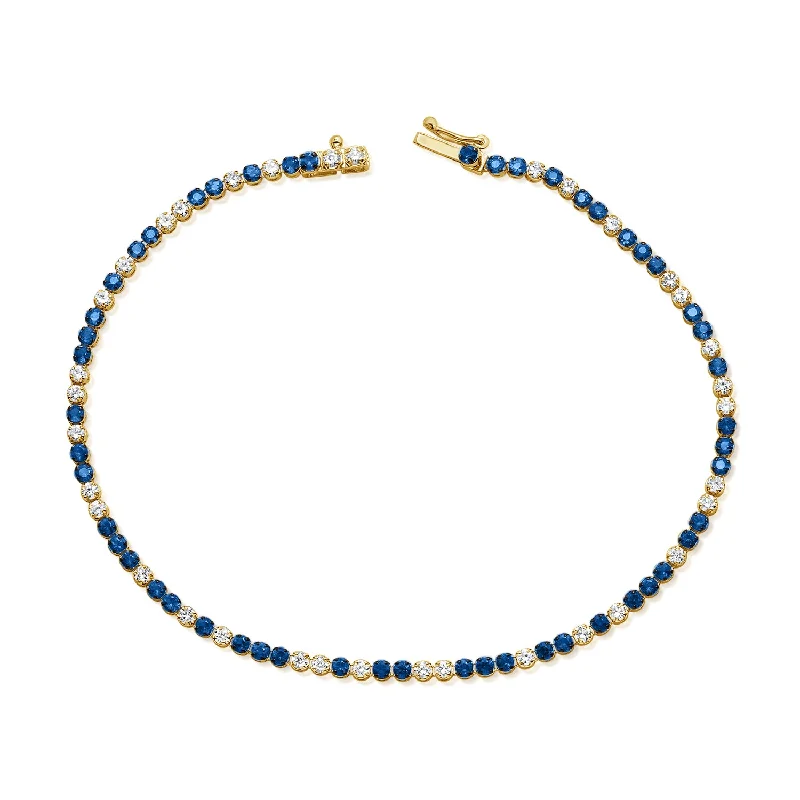 Custom Gemstone Link Bracelets-Timeless 14K Gold Sapphire and Diamond Tennis Bracelet