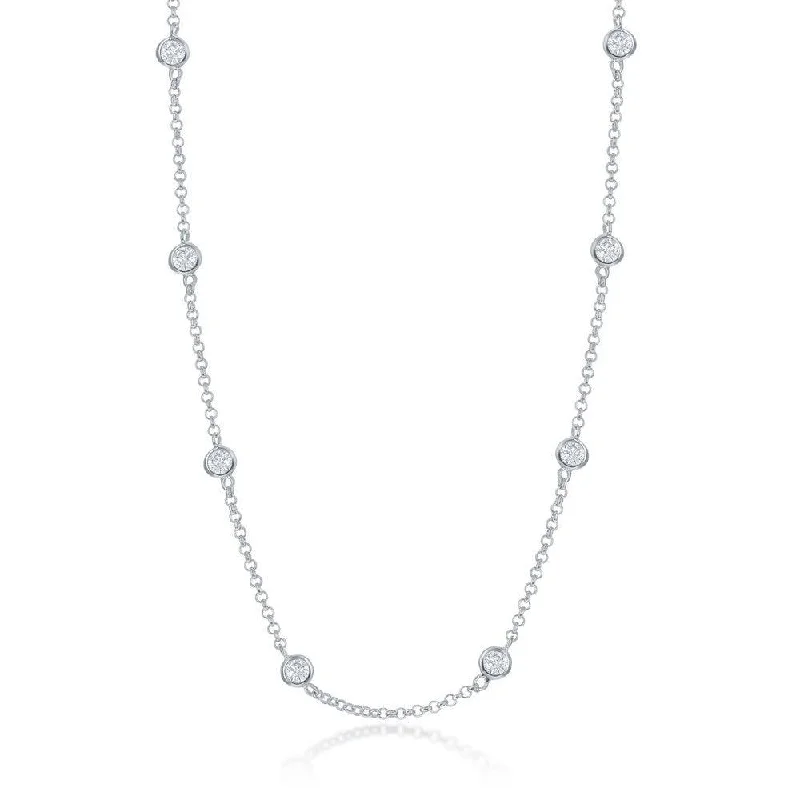 Sterling Silver Linked Round CZ Necklace