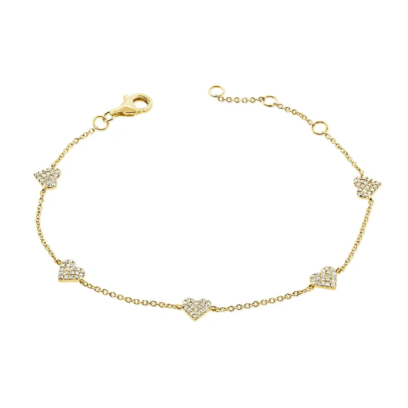 Stylish Leather Bracelets-14K Gold Multi-Heart Diamond Bracelet