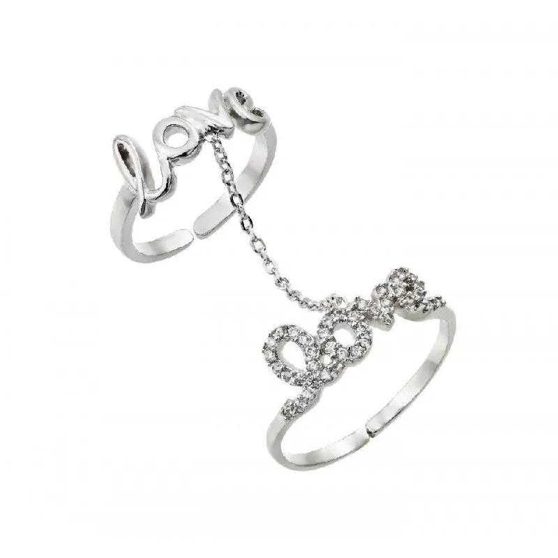 Affordable Diamond Rings-Silver 925 Rhodium Plated Clear CZ Love Knuckle Slave Ring - BGR00882