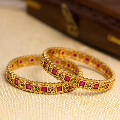 Handcrafted Gemstone Wedding Bangles-Gold Bangle PSGRBSR3R-24-006