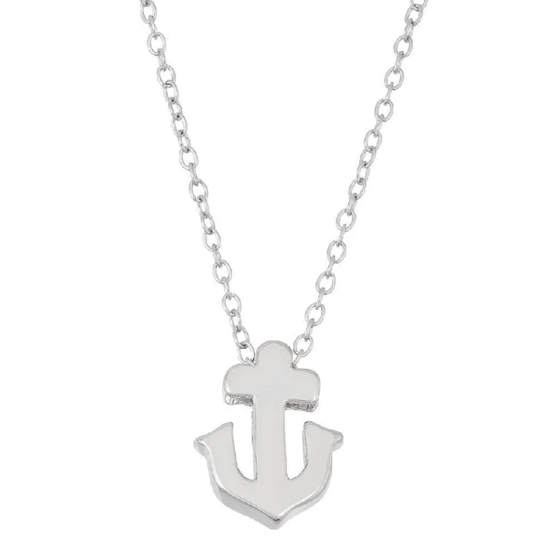 Sterling Silver Small Shiny Anchor Design Necklace