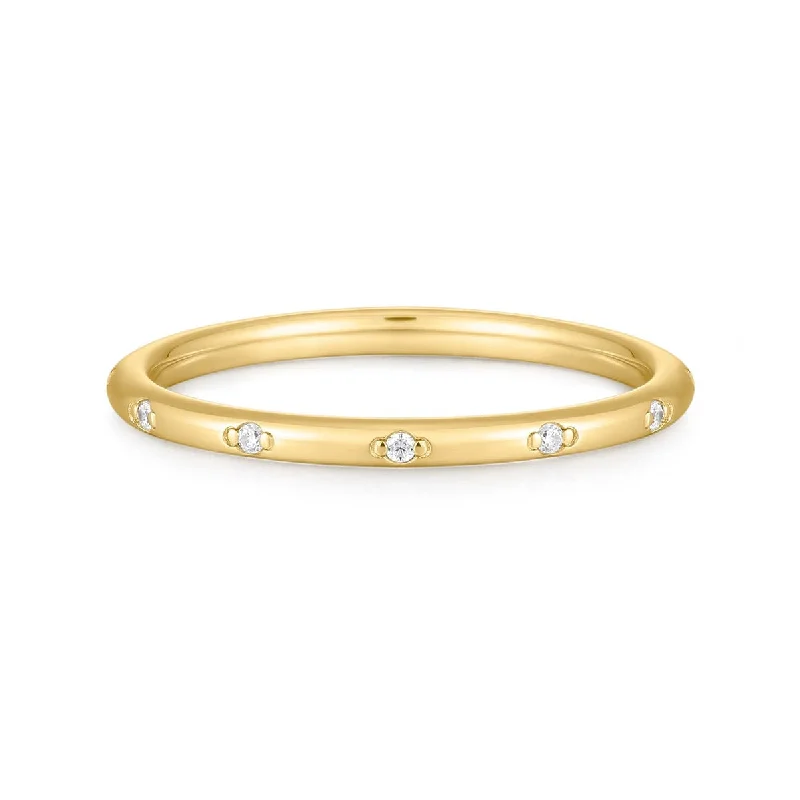 Luxury Wedding Rings for Women-Gold Vermeil CZ Studded Thin Ring