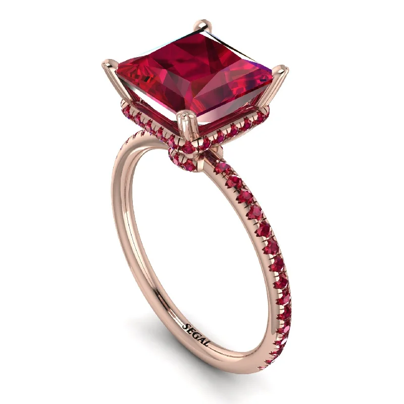 Fine Wedding Bands-Trendy Hidden Halo Ruby Princess Cut Engagement Ring - Daria No. 56