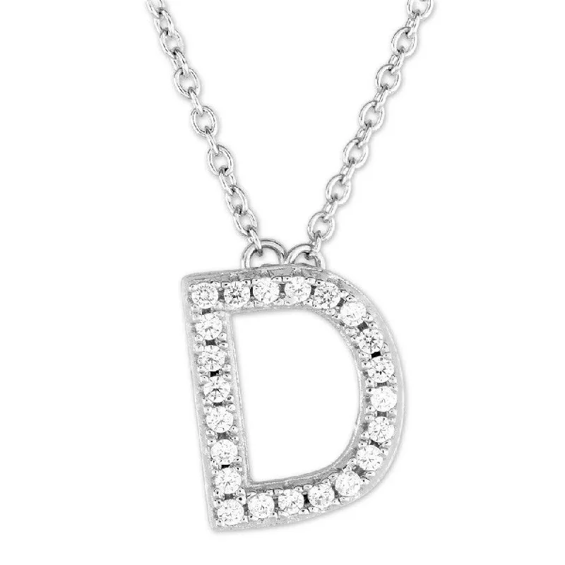 Sterling Silver Micro Pave "D" Pendant Necklace