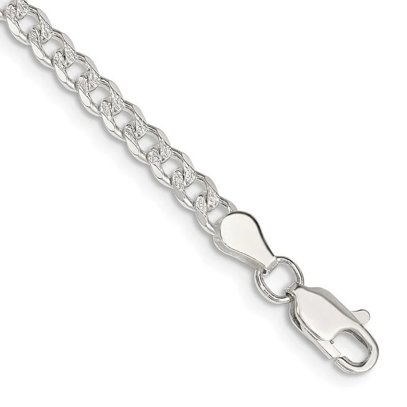 Personalized Charm Bracelets-Sterling Silver 4mm Pav‚ Curb Chain Bracelet