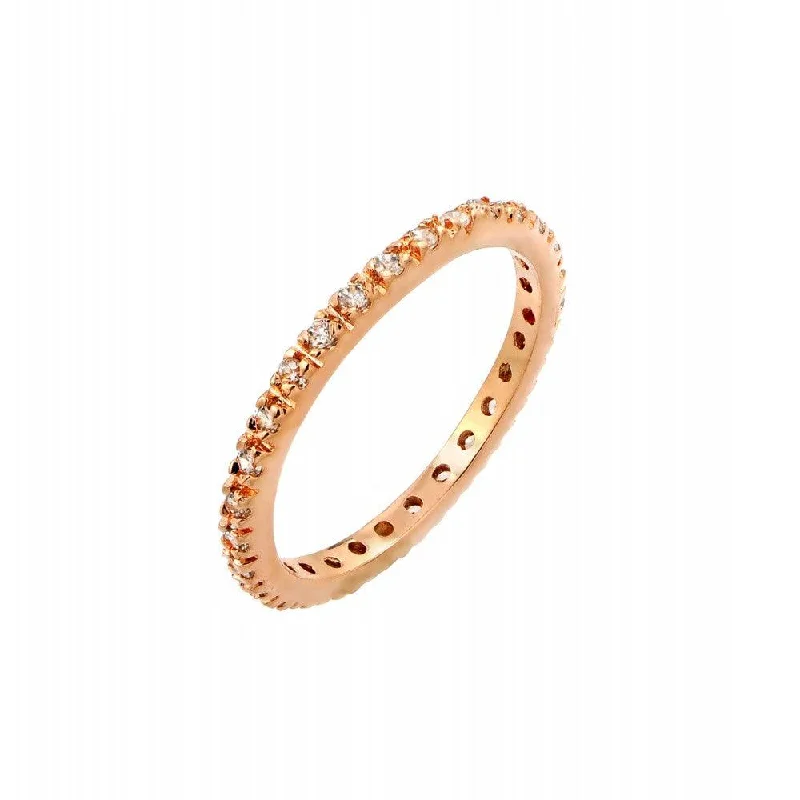 Luxury Bridal Rings-Silver 925 Rose Gold Plated Plated Clear CZ Inlay Eternity Ring - BGR00339RGP