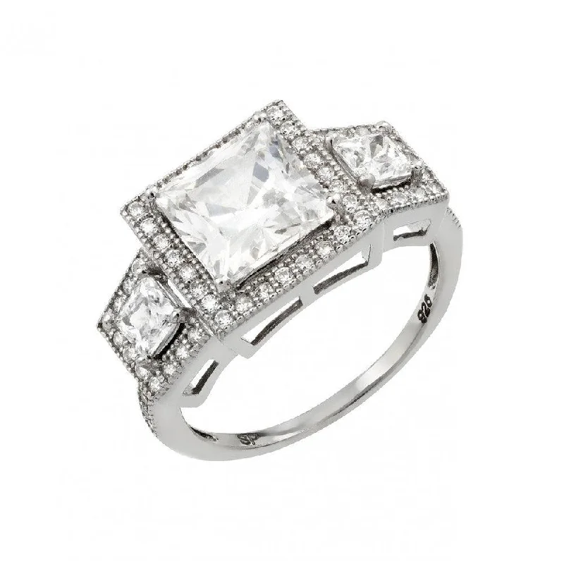 High-End Diamond Rings-Silver 925 Rhodium Plated Micro Pave CZ Ring - GMR00014