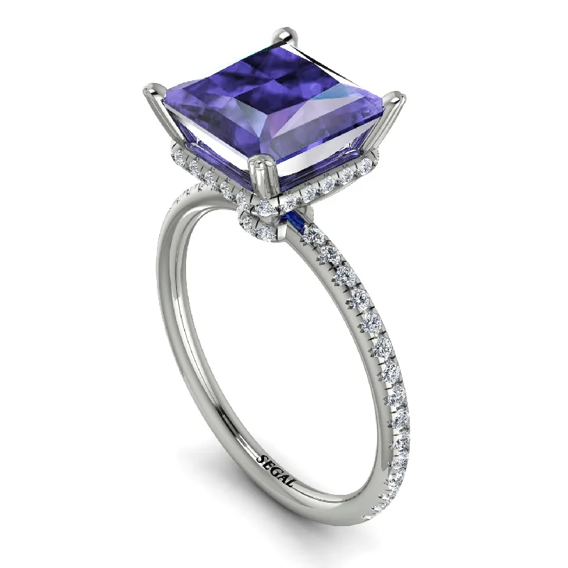 Personalized Engagement Ring Sets-Trendy Hidden Halo Tanzanite Princess Cut Engagement Ring - Daria No. 203