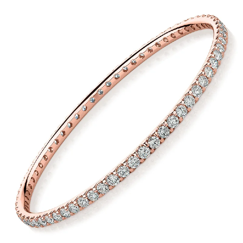 Dainty Silver Bangles-Premium Lab-Grown Diamond, 6 carat TW round brilliant bangle in 14 carat rose gold