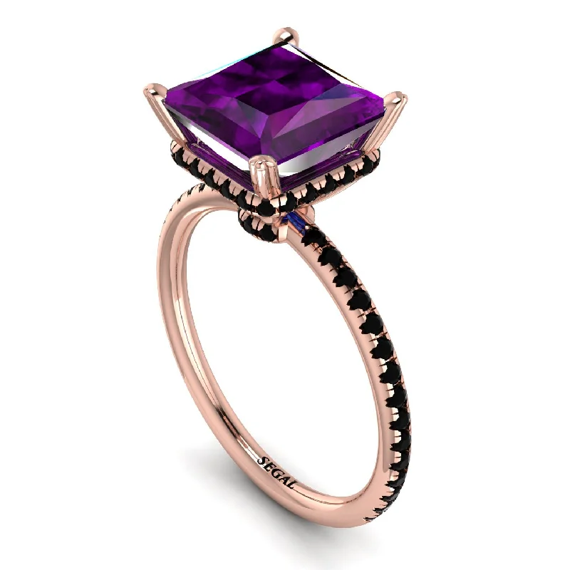 Vintage Wedding Bands for Women-Trendy Hidden Halo Amethyst Princess Cut Engagement Ring - Daria No. 308